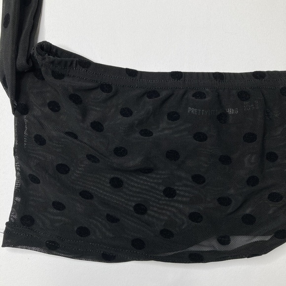 PrettyLittleThing Black Poker Dot Print Cowl Neck Crop Top Size 2 - Picture 7 of 7